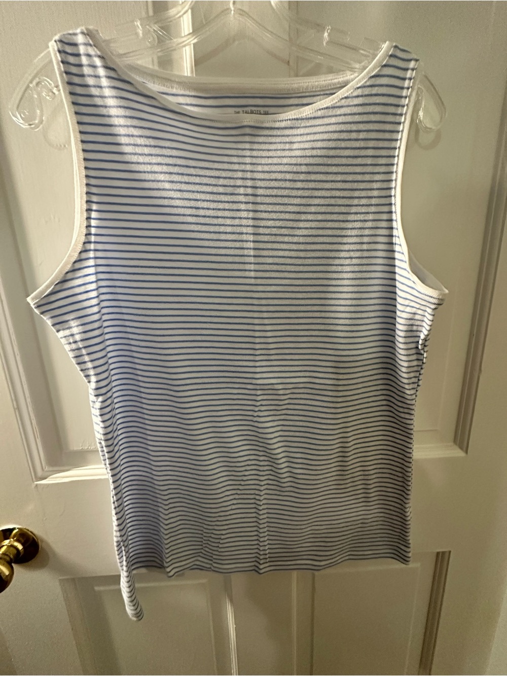 Talbots White Tank with Thin Blue Stripes